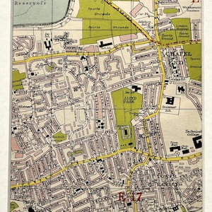 1959 VINTAGE LONDON KARTE, Nord-London, Kapelle Ende, Tower Hamlet, Walthamstow, mit Passepartout / Für die Gestaltung montiert