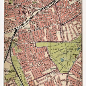 Carte ancienne de Londres de 1925, Battersea, Clapham, Balham, Wandsworth, passe-partout/montage pour encadrement (58)