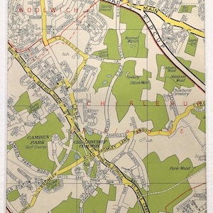 Sidcup, North Cray, Foots Cray c. VINTAGE KAART VAN LONDEN 1960, Zuidoost-Londen, gematteerd/gemonteerd om in te lijsten