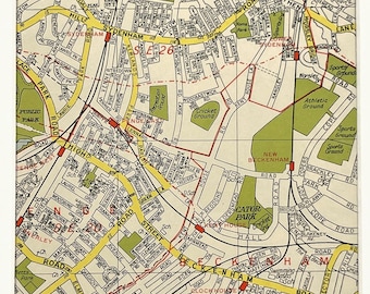 Beckenham, Penge, Sydenham c. 1960 VINTAGE LONDON MAP, South East London, Matted/ Mounted for Framing
