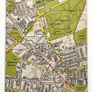 1959 VINTAGE KAART VAN LONDEN, Noordwest-Londen, East Finchley, Finchley, Hampstead Garden Suburb, gematteerd/gemonteerd om in te lijsten