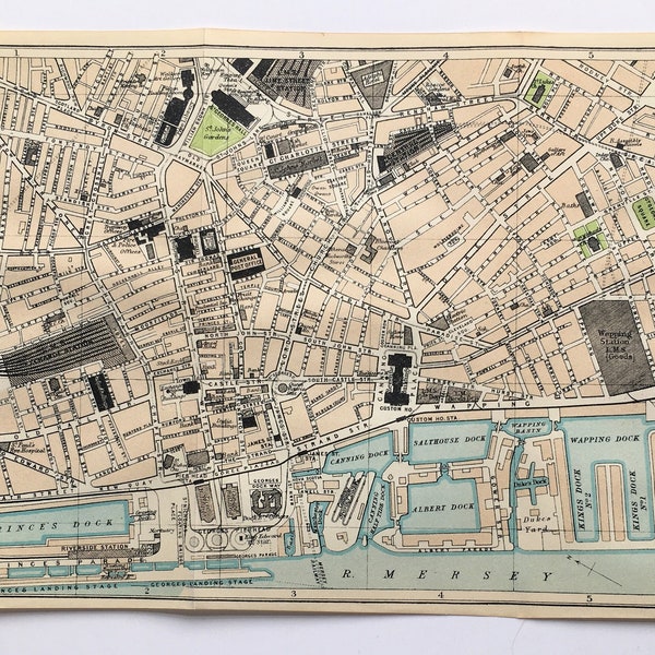 CENTRAL LIVERPOOL CITY Plan 1930 Vintage Farbkarte, Pastellfarben