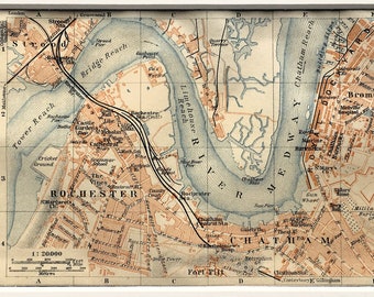 ROCHESTER & CHATHAM City Plan 1910 Antique Map, Matted/ Mounted for Framing