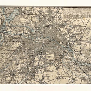 BERLIN Town City Plan, GERMANY 1913 Small Antique Colour Map