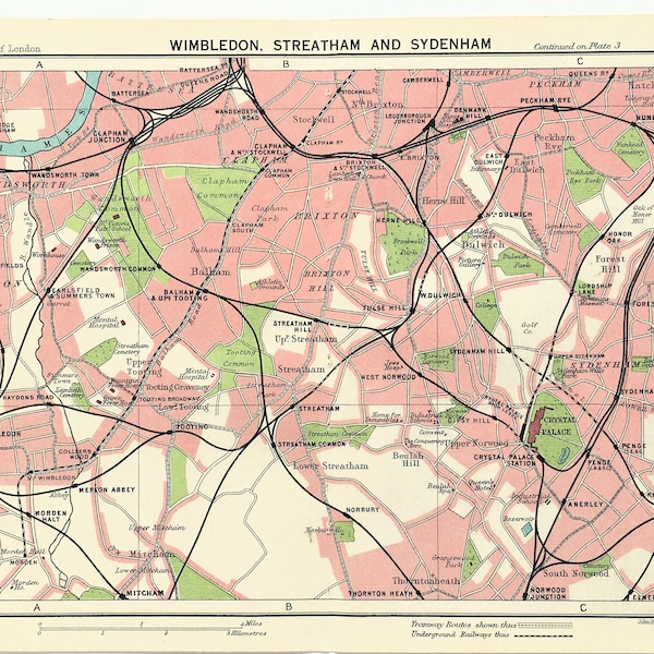 1929 Antique London Map, Wimbledon, Streatham, Sydenham, Small Folding Colour Map, (7) SEE DESCRIPTION