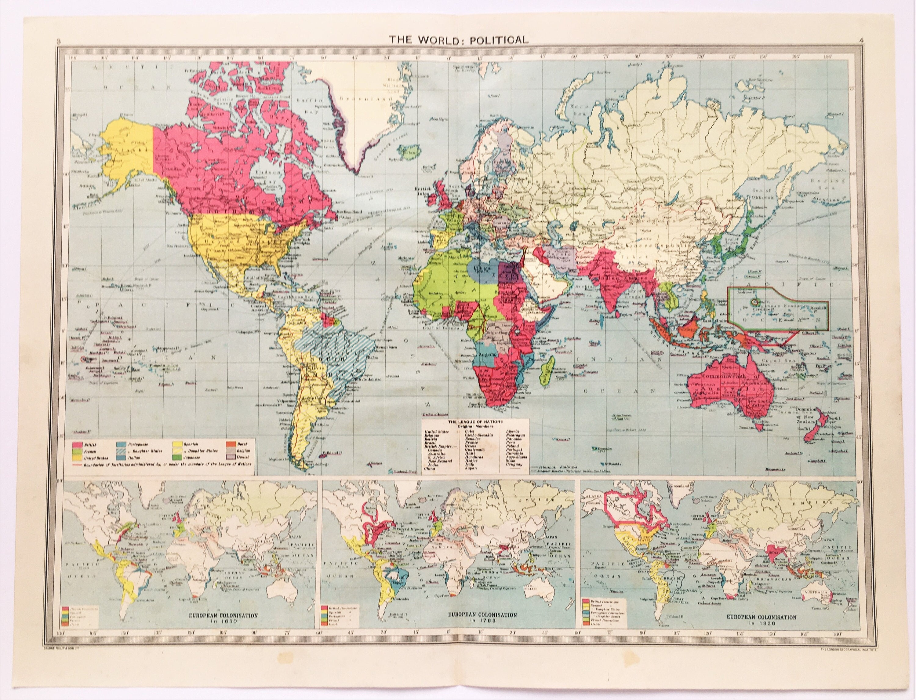 WORLD POLITICAL MAP Mercator's Projection 1930 Vintage - Etsy UK