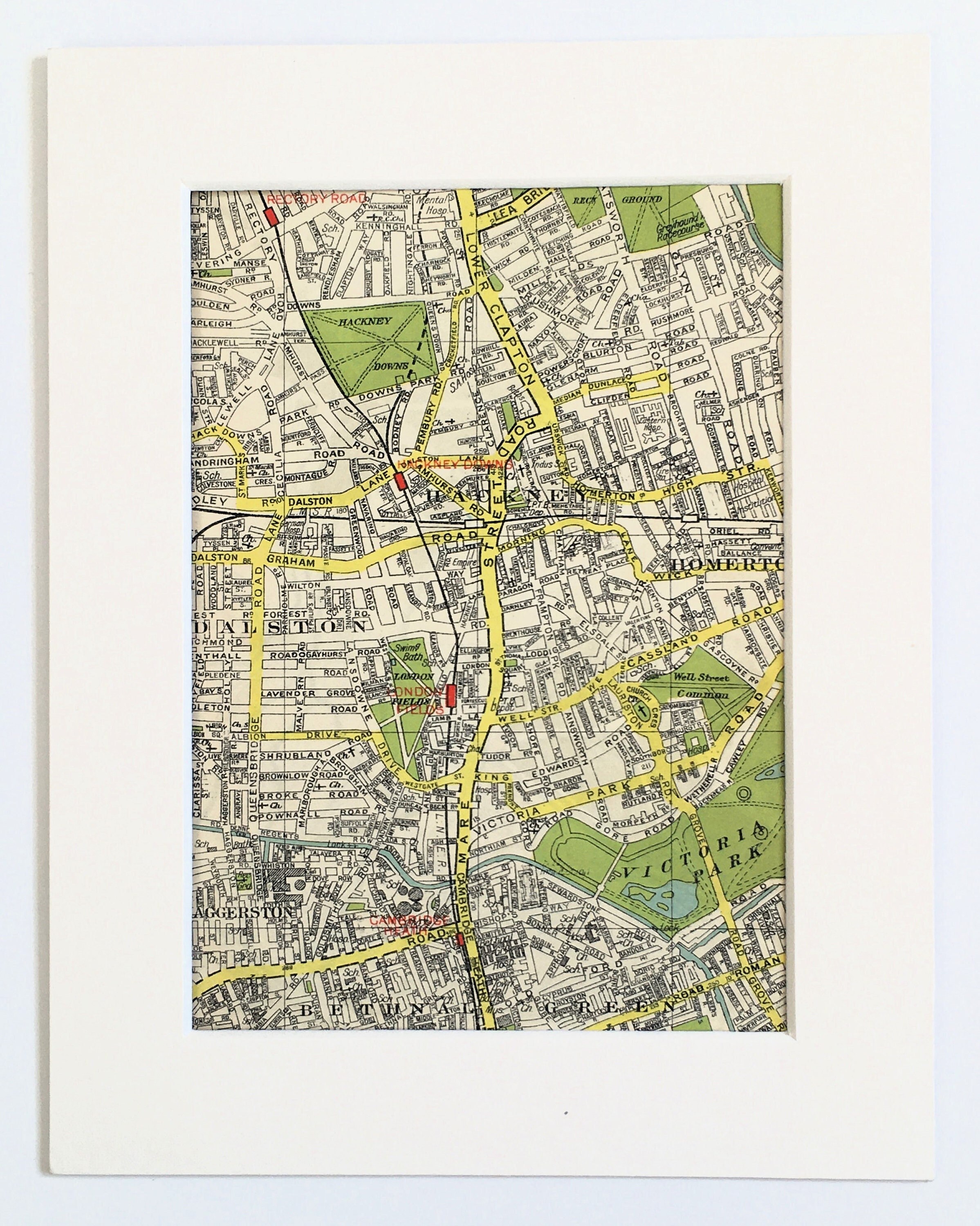 1940s VINTAGE LONDON MAP, North London, Hackney, Dalston, Homerton