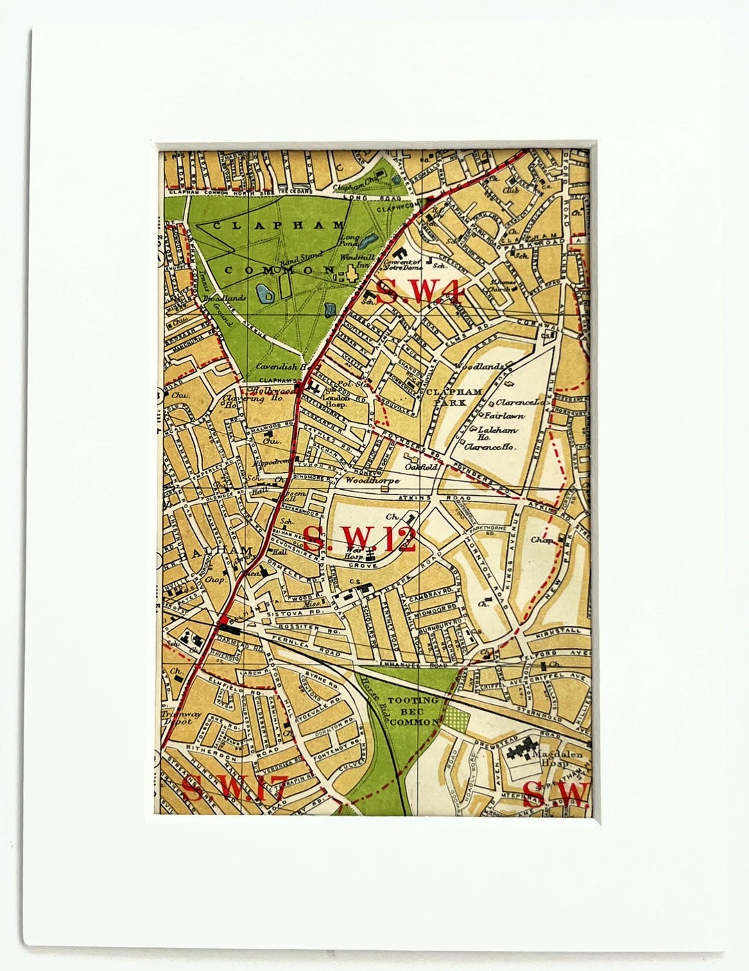1930s VINTAGE LONDON MAP, South West London, Clapham, Balham, Tooting ...