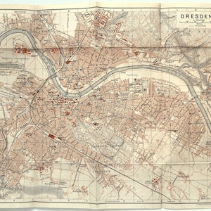 DRESDEN City Plan GERMANY, c. 1910 Antique Folding Colour Map