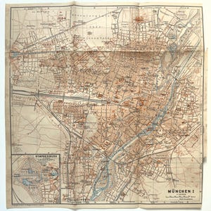 MUNICH City Plan GERMANY, c. 1910 Antique Folding Colour Map
