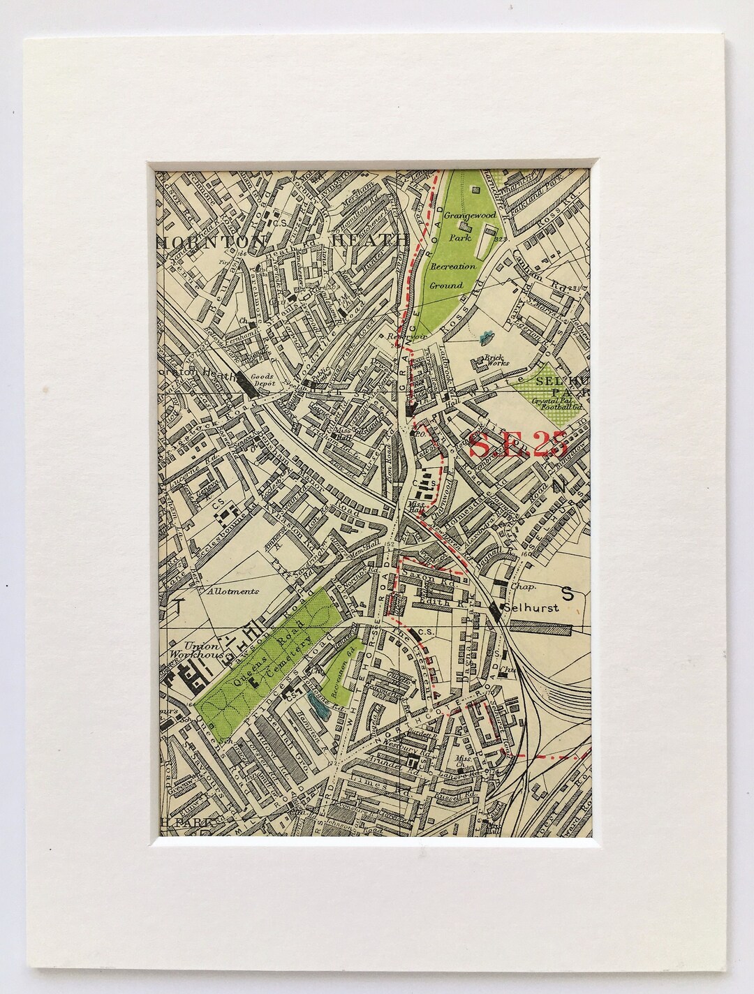 1930s VINTAGE LONDON MAP, South East London, Thornton Heath, Croydon
