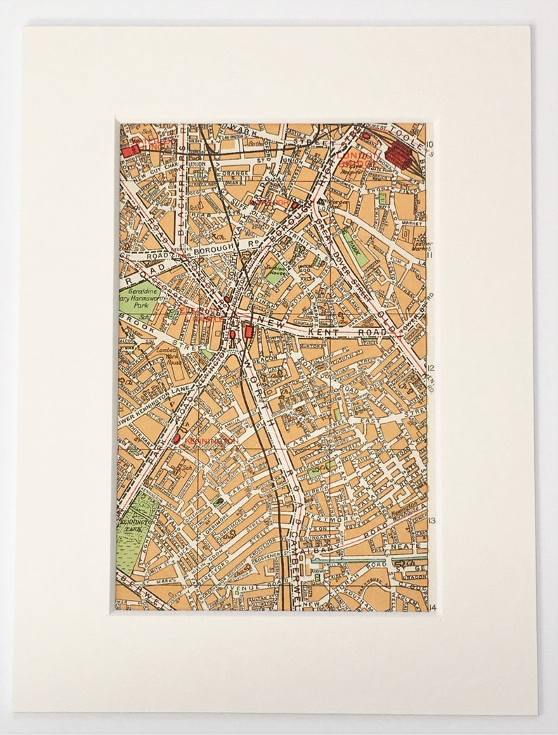 1930s VINTAGE LONDON MAP, South East London, Kennington, Walworth