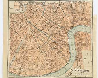 NEW ORLEANS LOUISIANA City Plan, 1909 Antique Folding Colour Map, United States