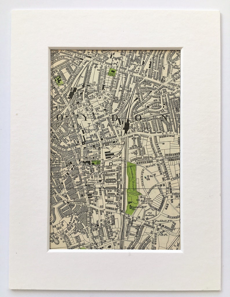 1930s VINTAGE LONDON MAP, South East London, Croydon, Matted/ Mounted