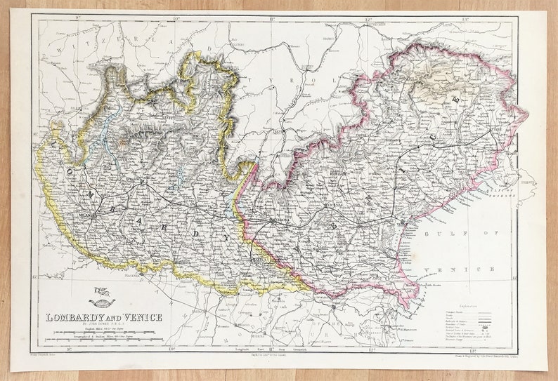 Italie Lombardie Venise carte antique des années 1860 | Etsy