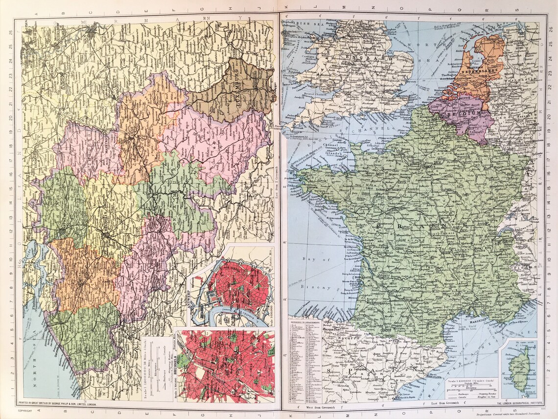 1945 Vintage Wartime Map : Belgium Holland & France Philips. - Etsy