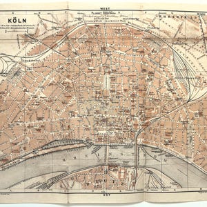 COLOGNE City Plan GERMANY, c. 1910 Antique Folding Colour Map