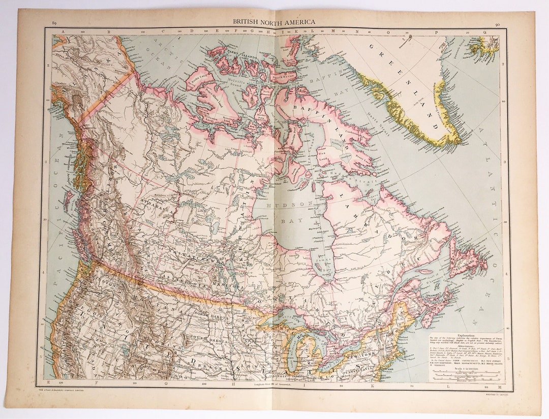 CANADA 1890 Antique Map Canadian Provinces North America - Etsy