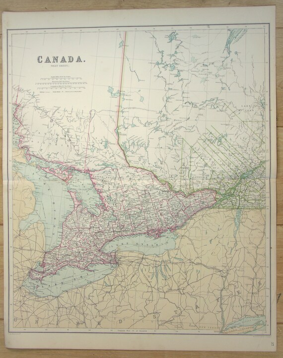 1904 Enorme Mapa Antiguo De Canada Central Ontario Quebec Etsy