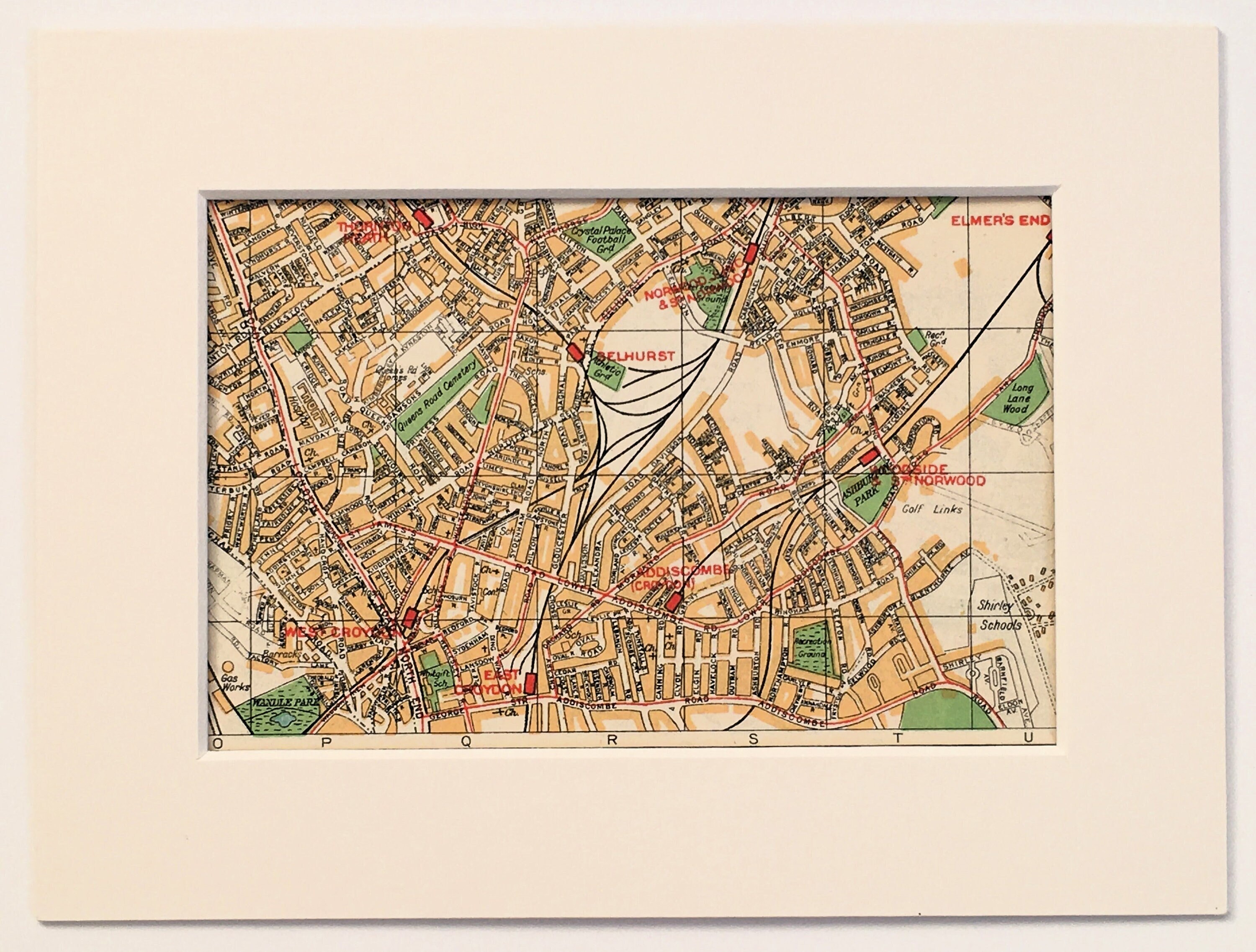1930s VINTAGE LONDON MAP, South East London, Croydon, Thornton Heath