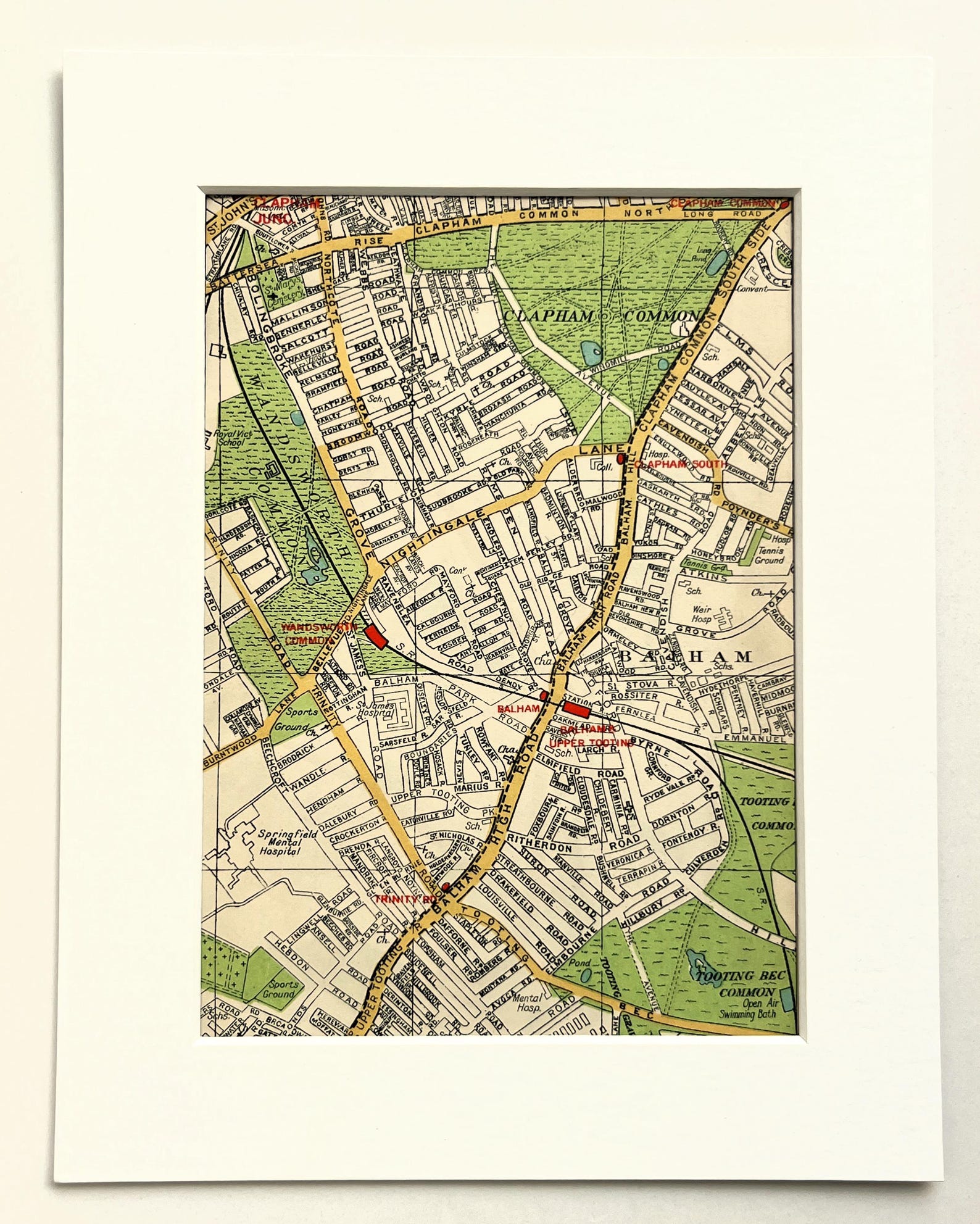 1935 VINTAGE LONDON MAP, South East London, Tooting Bec, Balham ...