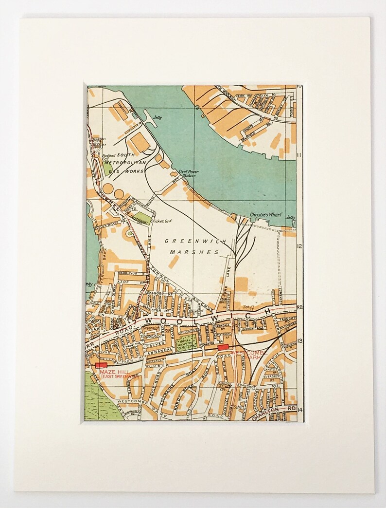 1930s VINTAGE LONDON MAP, South East London, Greenwich, Park