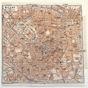 Plan de la ville de MILAN, ITALIE, 1926 Carte ancienne pliante en couleur