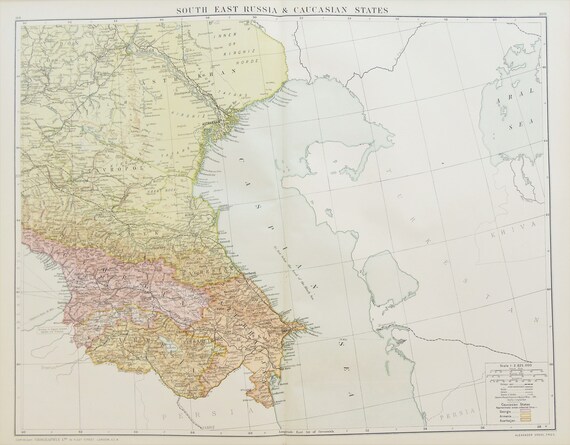 Riesige Antike Karte Sud Ost Russland Kaspischen Meer C Etsy