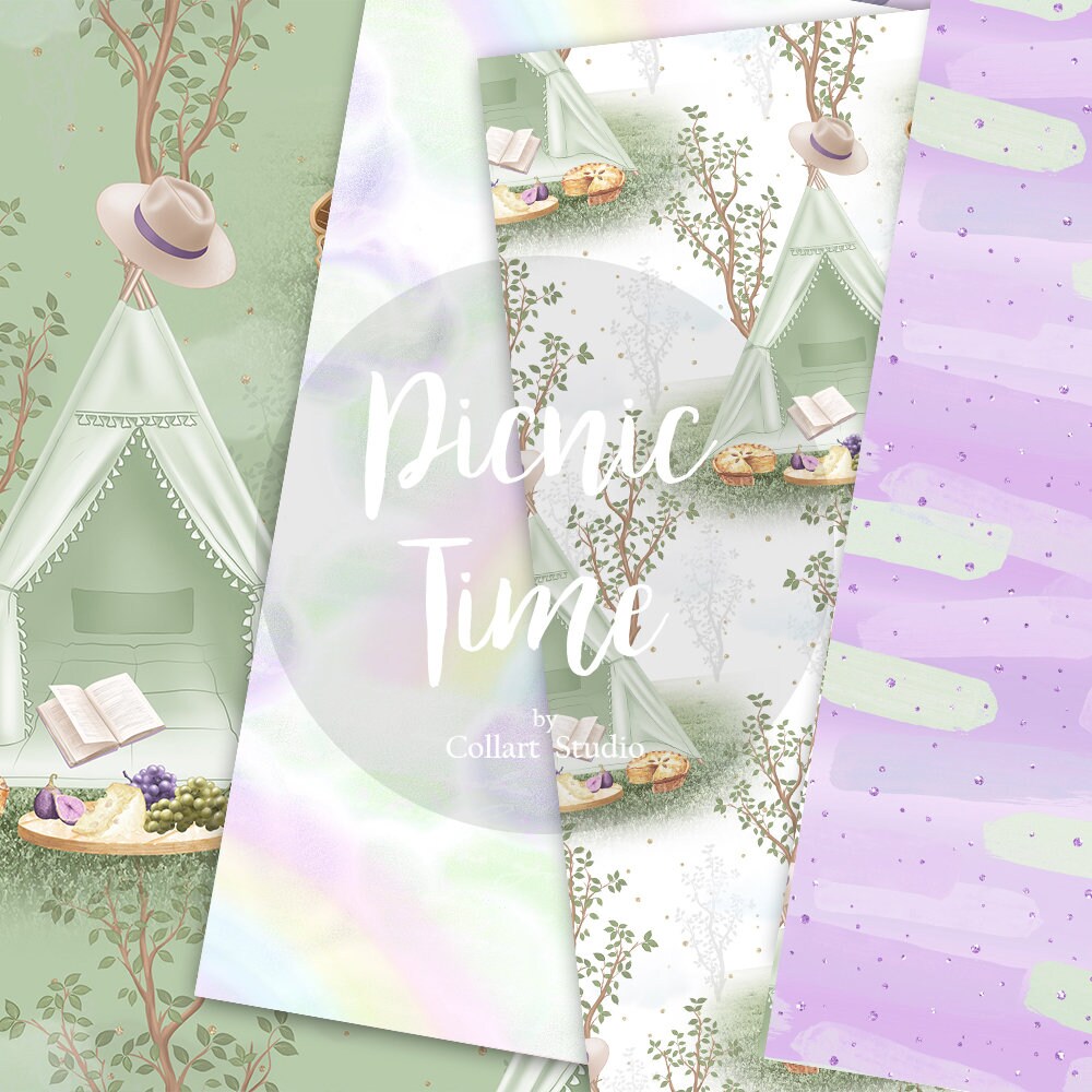Picnic Digital Paper Camping Papers Seamless Papers Spring Etsy