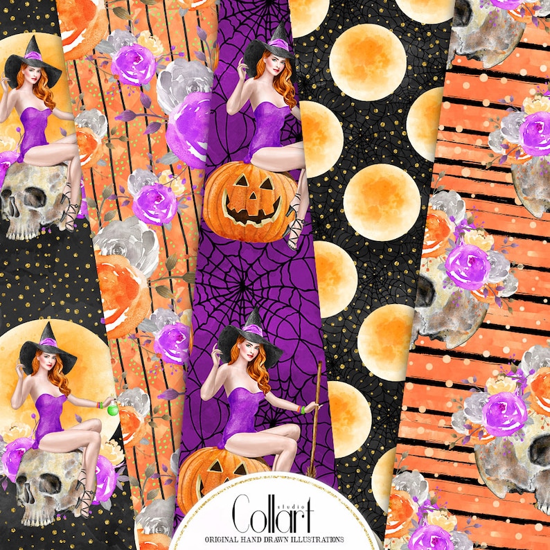 halloween seamless patterns Witch digital paper Halloween paper pack skull papers pumpkin Fashion paper pack autumn digital paper
