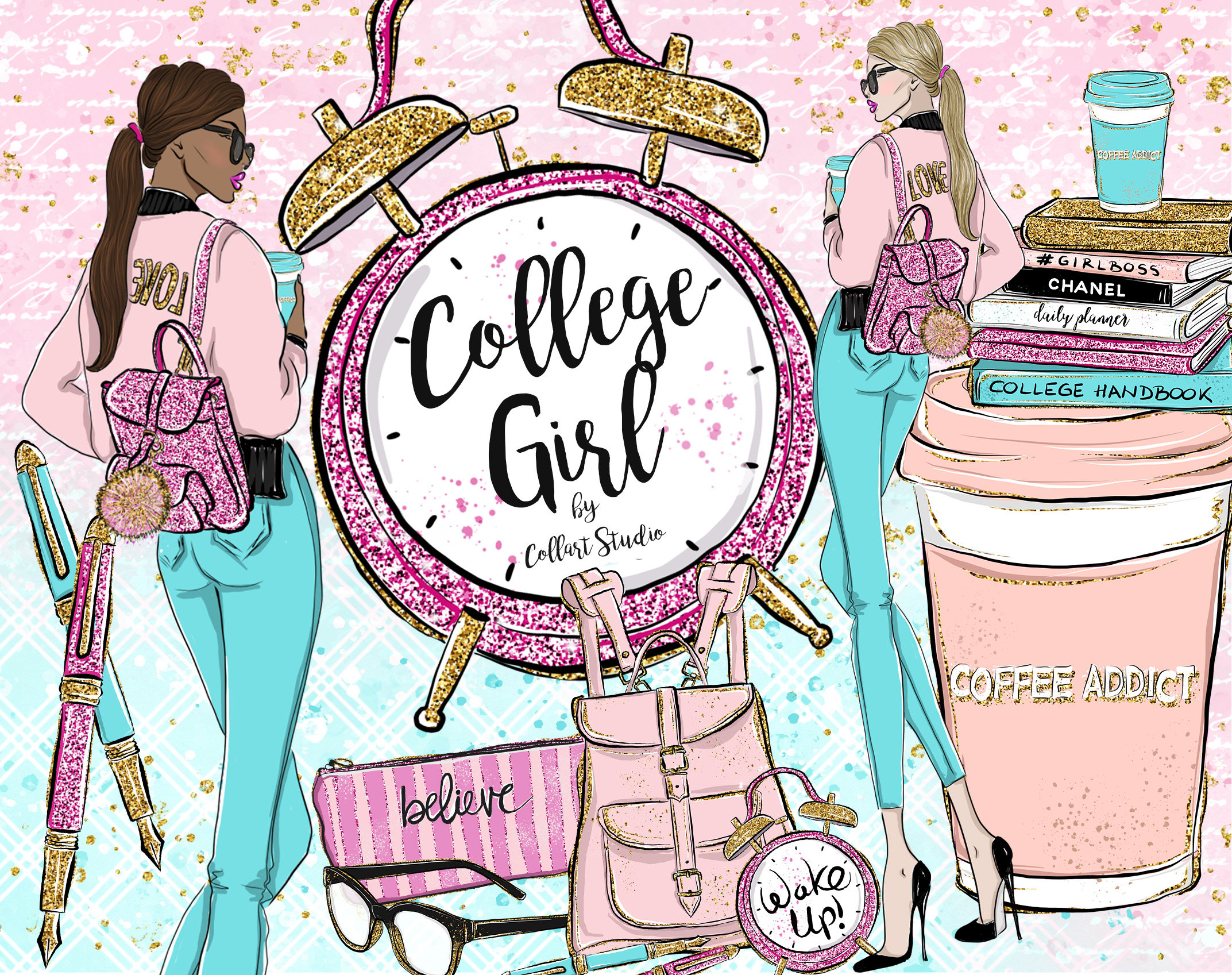 Planner Girl Clipart College clipart Fashion Illustration Planner Girl Clipart College clipart Fashion Illustration