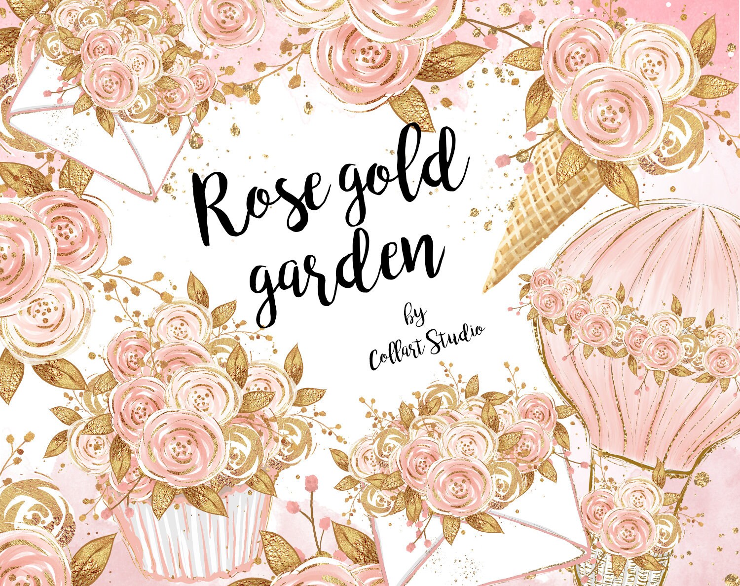 Floral Clipart Aquarell Rosen Rosegold Blumen Rosen Etsy