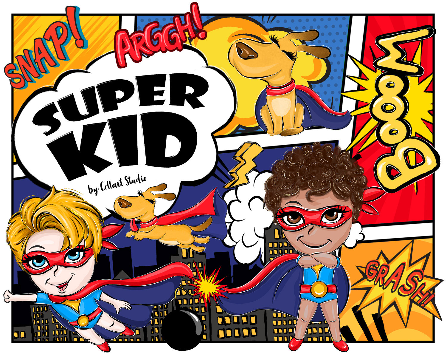 Superhero clip art comic strip illustrations cute boy | Etsy