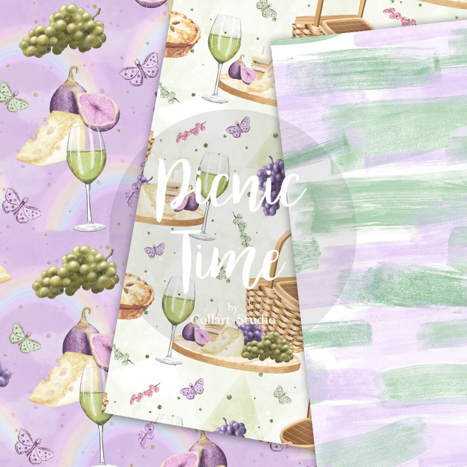 Picnic Digital Paper Camping Papers Seamless Papers Spring Etsy