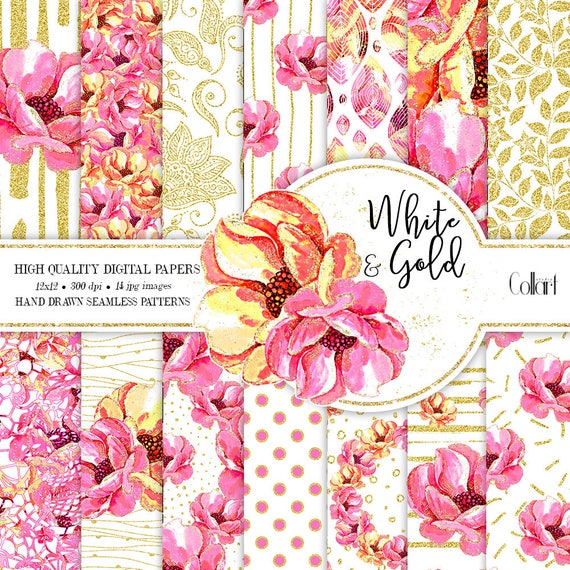 floral digital paper pack hand drawn watercolor flowers etsy watercolor flower paper