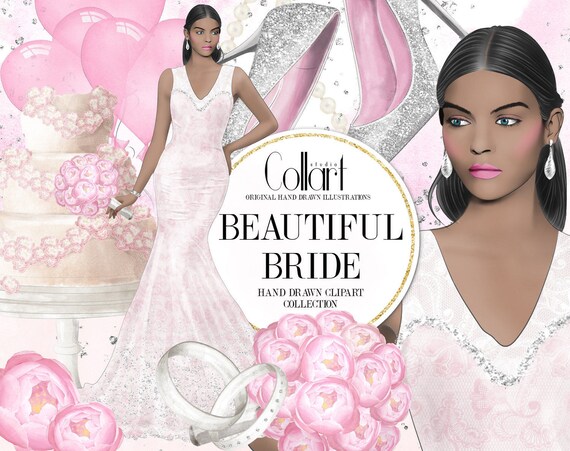 Wedding Clipart African American Girl Bridal Clipart Bride Etsy