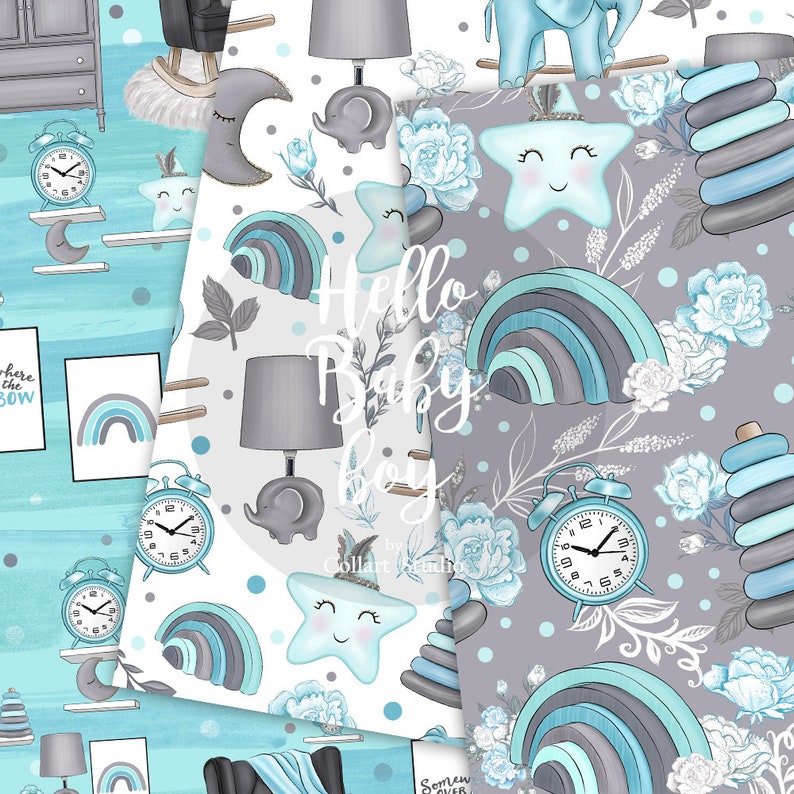 Baby Digital Paper Baby Boy Nursery Background Planner | Etsy