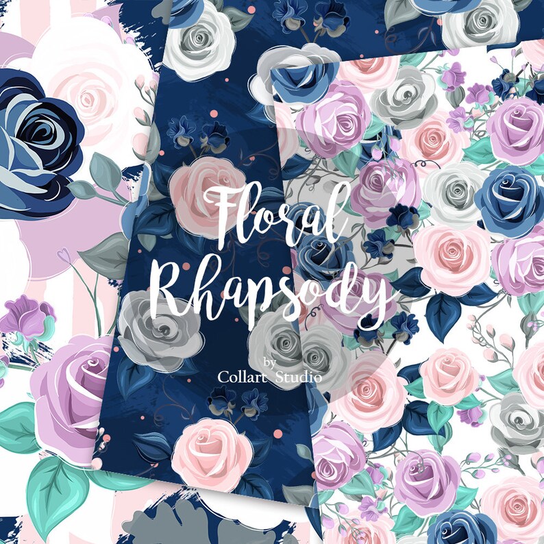 Floral Digital Paper Hand Drawn Roses Planner Stickers Etsy