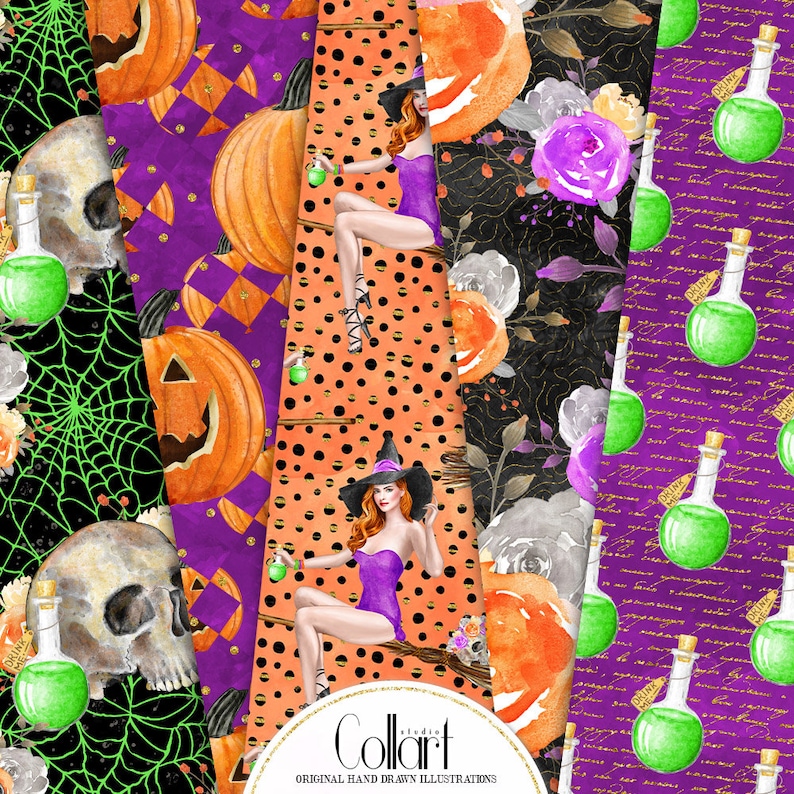 halloween seamless patterns Witch digital paper Halloween paper pack skull papers pumpkin Fashion paper pack autumn digital paper