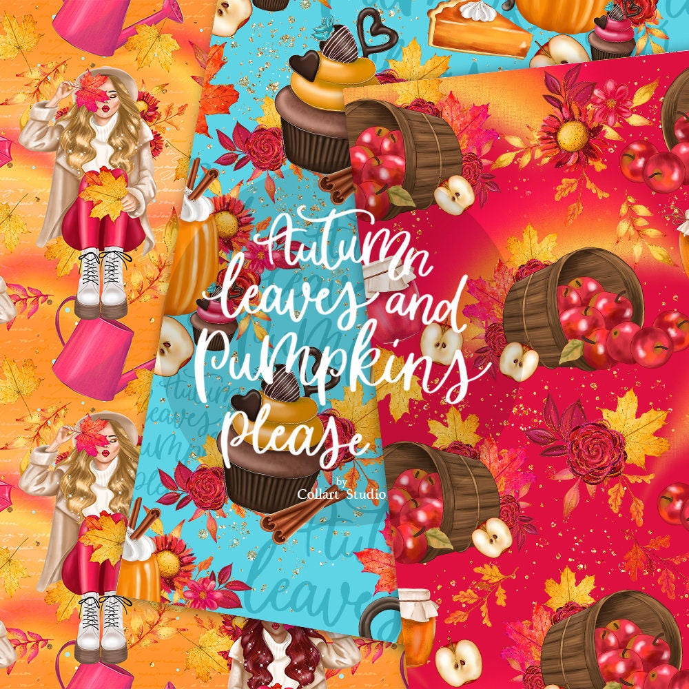 Fall Digital Paper Autumn Seamless Patterns Fall Planner | Etsy