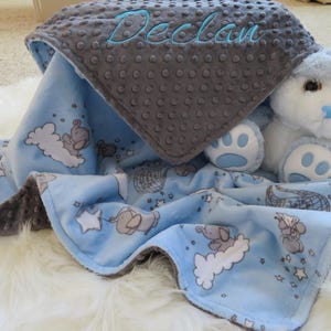 Baby Blanket, Baby Boy Blanket Personalized, SMD Dream  Baby Blue Boy Blanket, Baby Gift, Baby Shower Gift, Minky Baby Blankets
