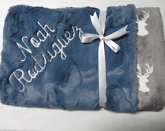 Personalized Minky Baby Blanket, Deer, Baby Boy Shower Gift