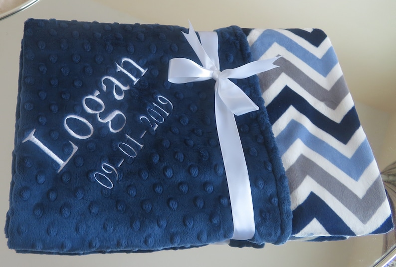 Baby Boy Baby Blanket Baby Blanket Personalized Navy Blue Etsy