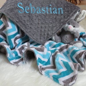 Baby Boy, Baby Blanket, Baby Blanket Personalized,Topaz  Charcoal  Shevron  Baby Gift, Baby Shower Gift, Minky Baby Blankets
