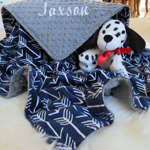 Baby Blanket,Baby Boy Blanket Personalized, Navy Blue Archer Baby Boy Blanket, Baby Gift, Baby Shower Gift, Minky Baby Blankets