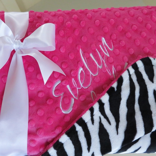 Baby Girl, Personalized baby Girl Blanket,  Pink  and Zebra Baby Girl Blanket, Minky  Baby Gift, Baby Shower Gift, Minky Girl Blankets,