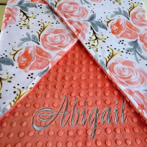 Floral Baby girl, Personalized Baby Blanket, Baby Girl Blanket,  Baby Gift, Baby Shower Gift, Minky Baby Girl Blankets,