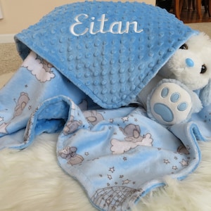 Baby Blanket, Baby Boy Blanket Personalized, SMD Dream  Baby Blue Boy Blanket, Baby Gift, Baby Shower Gift, Minky Baby Blankets