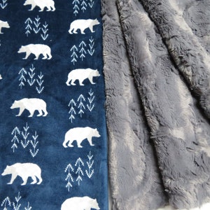 Couverture bébé garçon personnalisée, bleu marine BearfootCouverture bébé garçon, cadeau naissance, cadeau baby shower, couvertures Minky