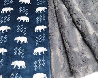 Minky Baby Decke, Navy Bär Print, Personalisierte Baby Junge Geschenk, USA Handgefertigt